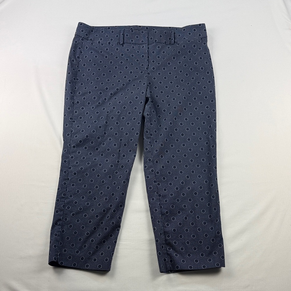 Ann Taylor Cropped Pants – Navy Polka Dot & Stripe Print – Size 14